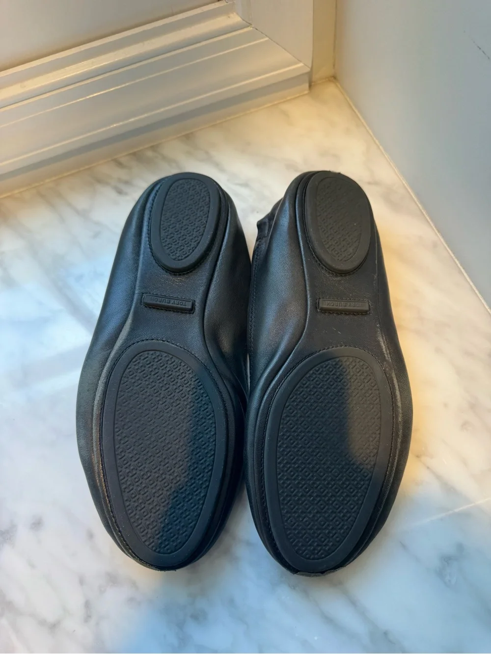Tory Burch Black Leather Logo Ballet Flats